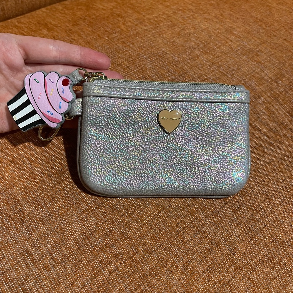 Betsey Johnson iridescent small wristlet money credit card holder.